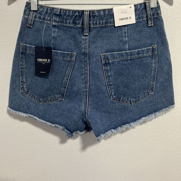 Forever 21 Jeans Shorts Womens 29 Blue High Rise Sailor Frayed Denim‎ - Picture 4 of 11